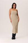 Tube Stretchy Slit Striped Print Midi Dress