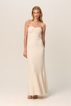 Draped Fitted Polyester Bandeau Neck Maxi Dress