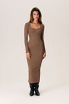 Floor Length Stretchy Slit Ribbed Midi Dress