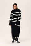 Collared Striped Print Slit Floor Length Midi Dress