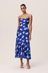 Open-Back Flowy Polyester Floral Print Midi Dress