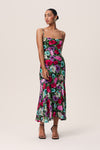 Flowy Open-Back Floral Print Polyester Midi Dress