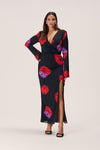 V-neck Polyester Floral Print Mermaid Slit Asymmetric Fitted Hidden Back Zipper Ruched Maxi Dress