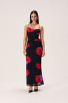 Floral Print Slit Open-Back Polyester Slip Dress/Maxi Dress