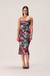 Floral Print Polyester Open-Back Midi Dress
