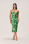 Open-Back Floral Print Polyester Midi Dress