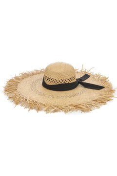 Ribbon Wrap Rough Straw Knit Hat