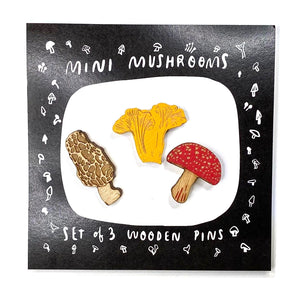 Wooden Mini Mushroom Pins - Set of 3 - Kei & Molly Textiles, LLC