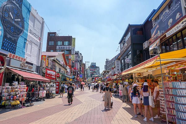 hongdae shopping street in the summer afternoon