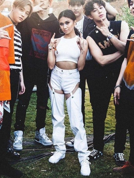 NIKI all white outfit 88rising with a group of people