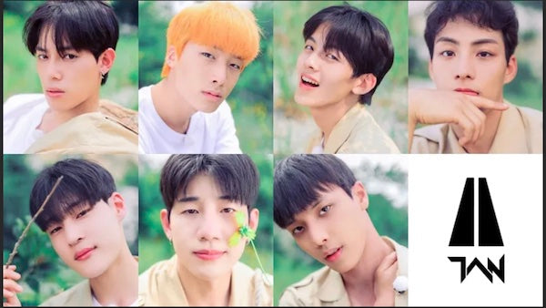 Tan kpop boy group solo photo collaged together outdoors