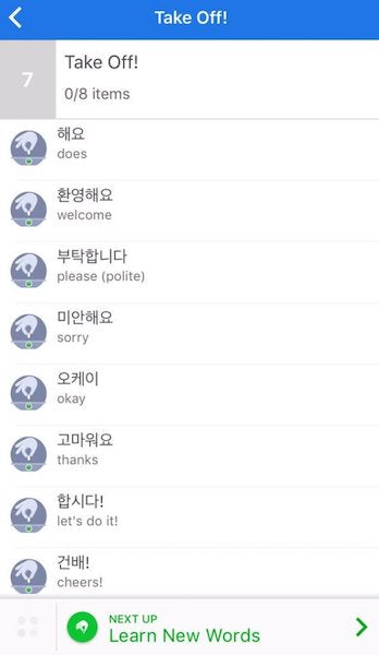 memrise how to learn korean screenshot of the app