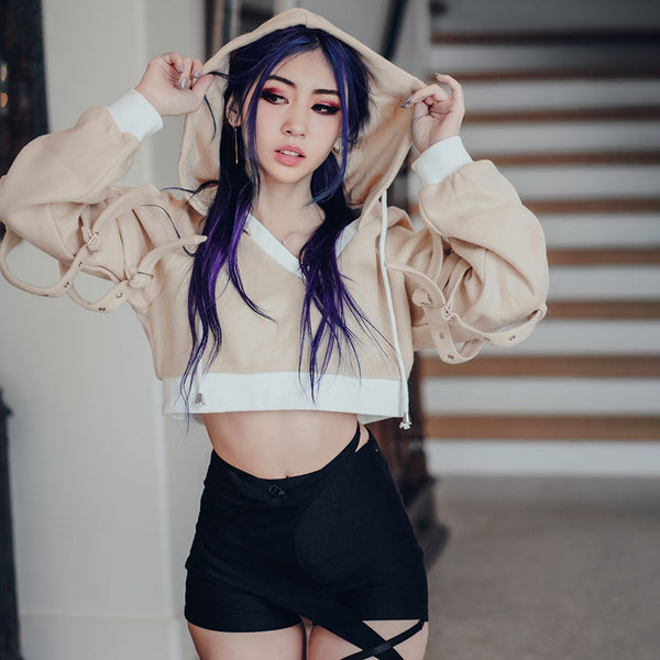 shoyu oversized sweater on purple hair asian model