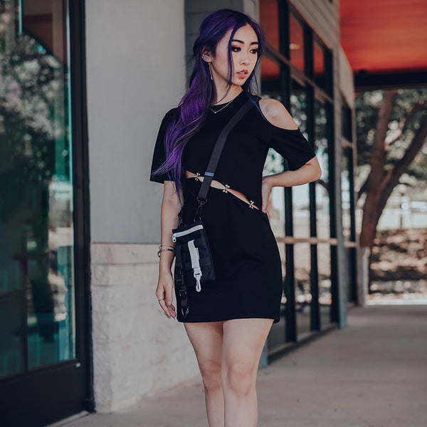 winter melon oversized tshirt on purple hair model