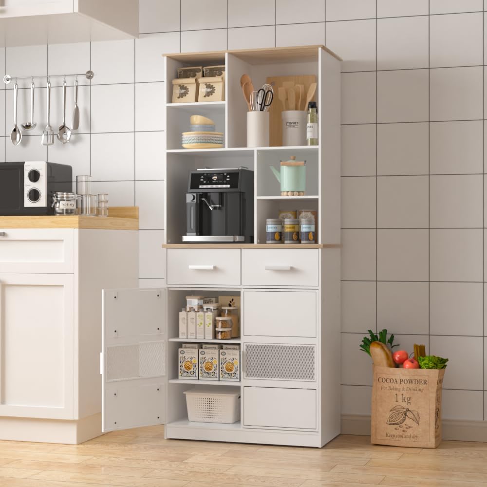 VECELO Corner Storage Cabinet with Wooden Shelves Free-Standing Organi