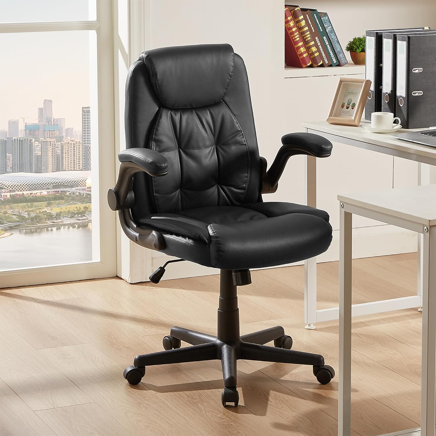 VECELO Mid-Back Swivel Ergonomic Office Chair with Adjustable Arms Mes