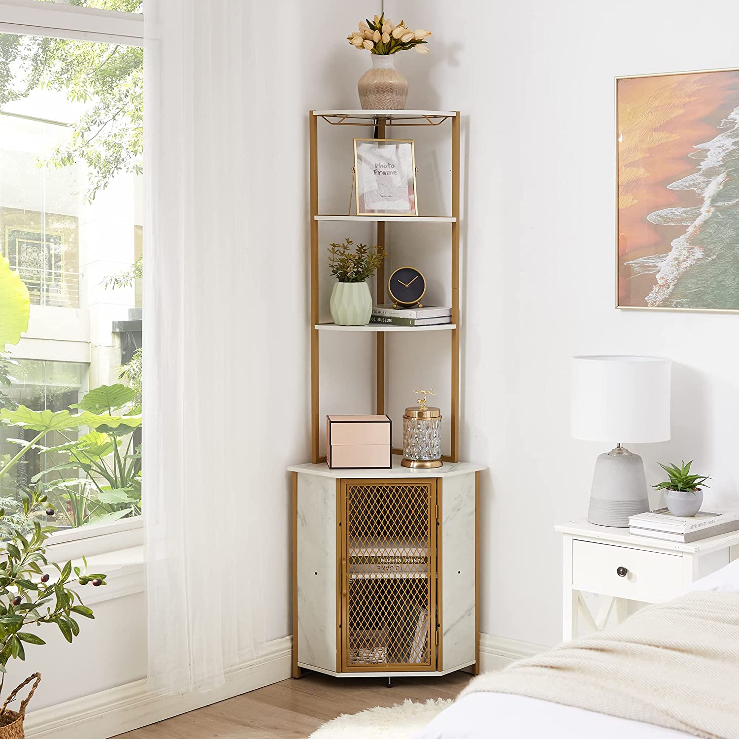 VECELO 3-Tier Corner Cabinet with 8 Cubbies, Wooden Cube Storage Organ