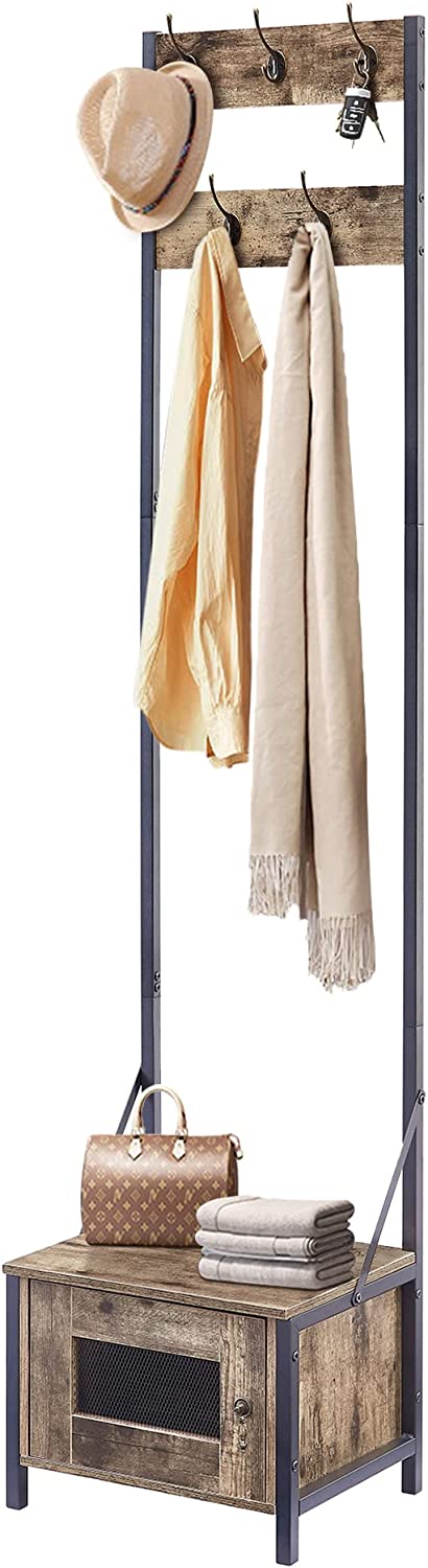 VECELO Open Garment Clothing Rack, Free-Standing Heavy Duty Storage Closet with 5 Shelves and Hanging Rod for Small Spaces, Max Load 350lbs, Brown