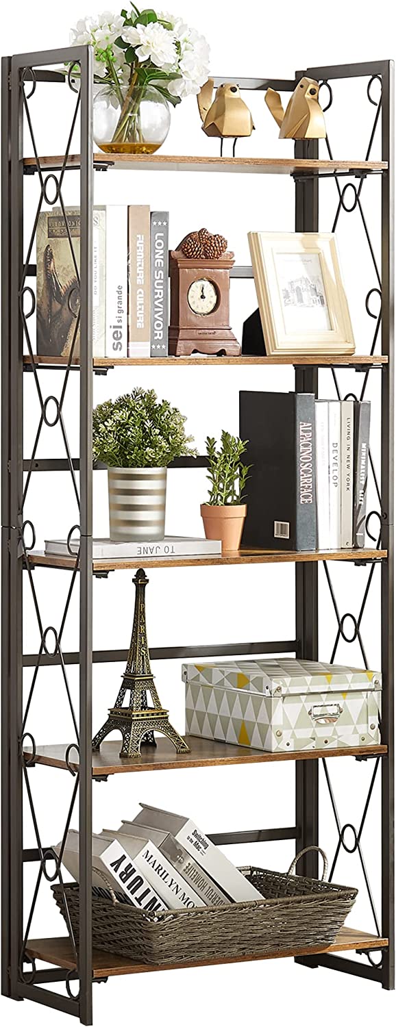 VECELO 3-Tier Bookcase,Small Storage Shelves,Industrial Shelving Unit for  Living Room,Bedroom,Classroom,Brown