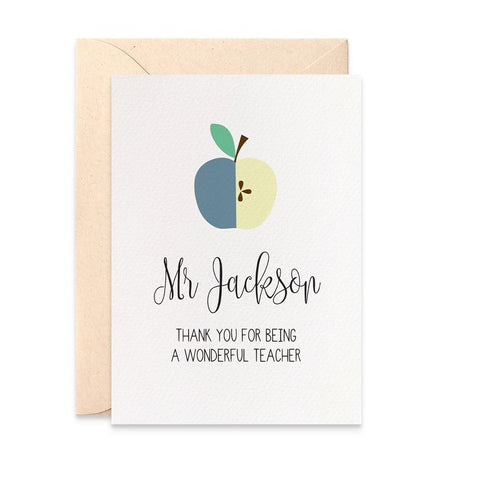 Blue personalised teacher gift thank you card