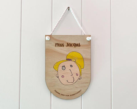 Wooden hanging board with teachers name for gift