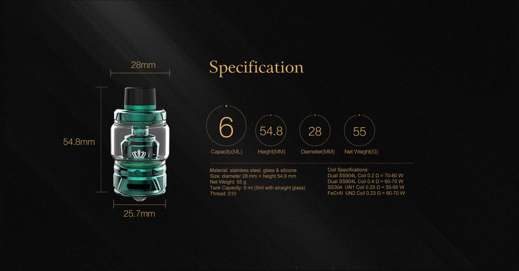 Specifition of Uwell Crown 4 IV Tank - 6ml5ml