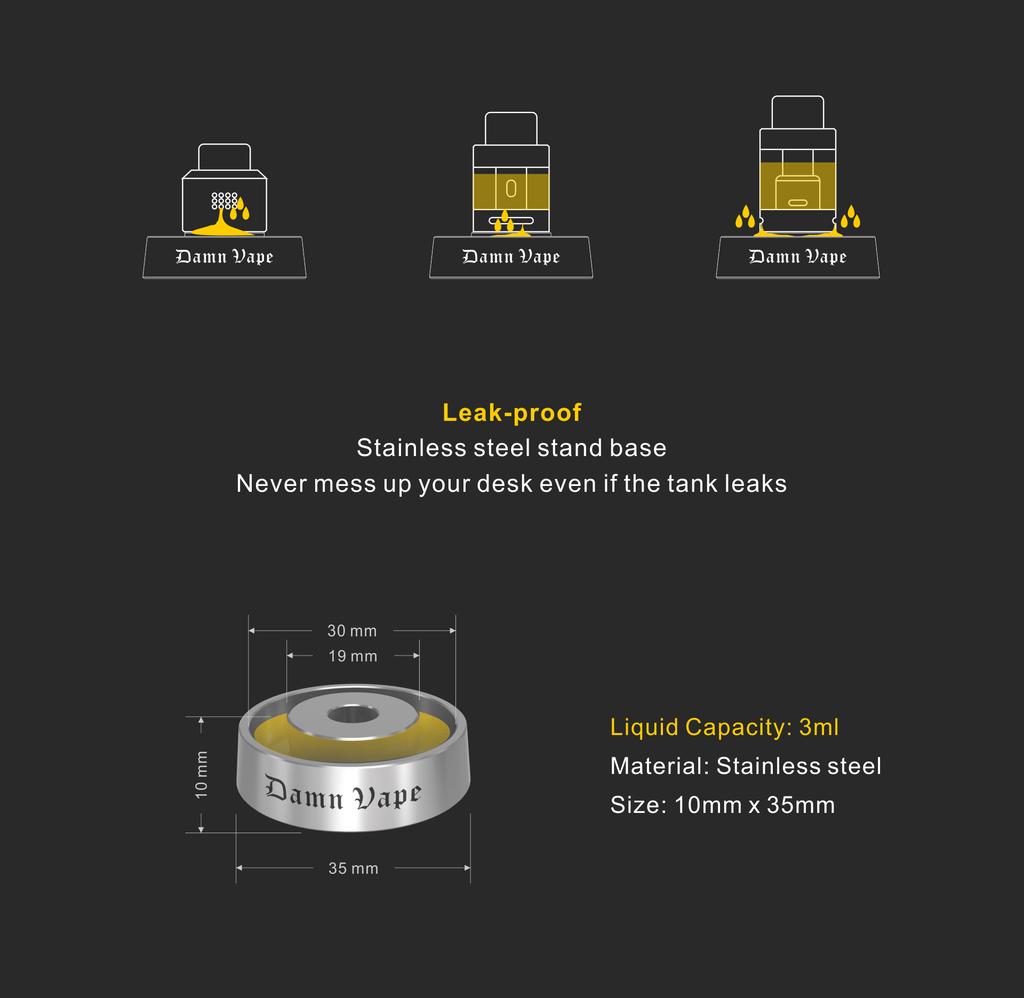 Damn Vape Base Pro Leakproof Atty Stand 3ml Details
