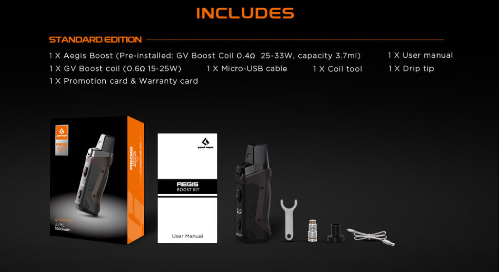 Geekvape Aegis Boost Vape Pod Mod Kit 1500mAh 40W 3.7ml Includes