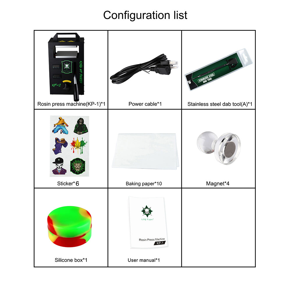 LTQ Vapor KP-1 Rosin Press Machine EU / US Plug Configuration List