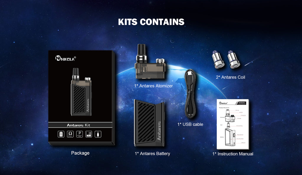 Nikola Antares Vape Pod System Starter Kit 1200mAh 2ml Contents