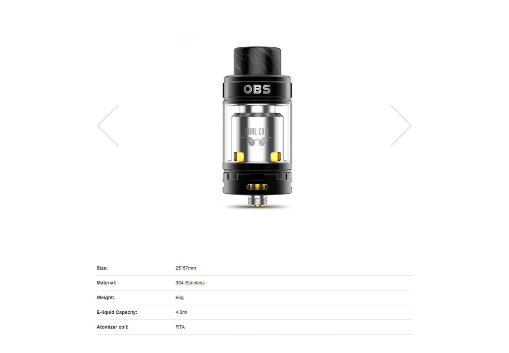 OBS Crius II RTA Daul Coil Version Specifications