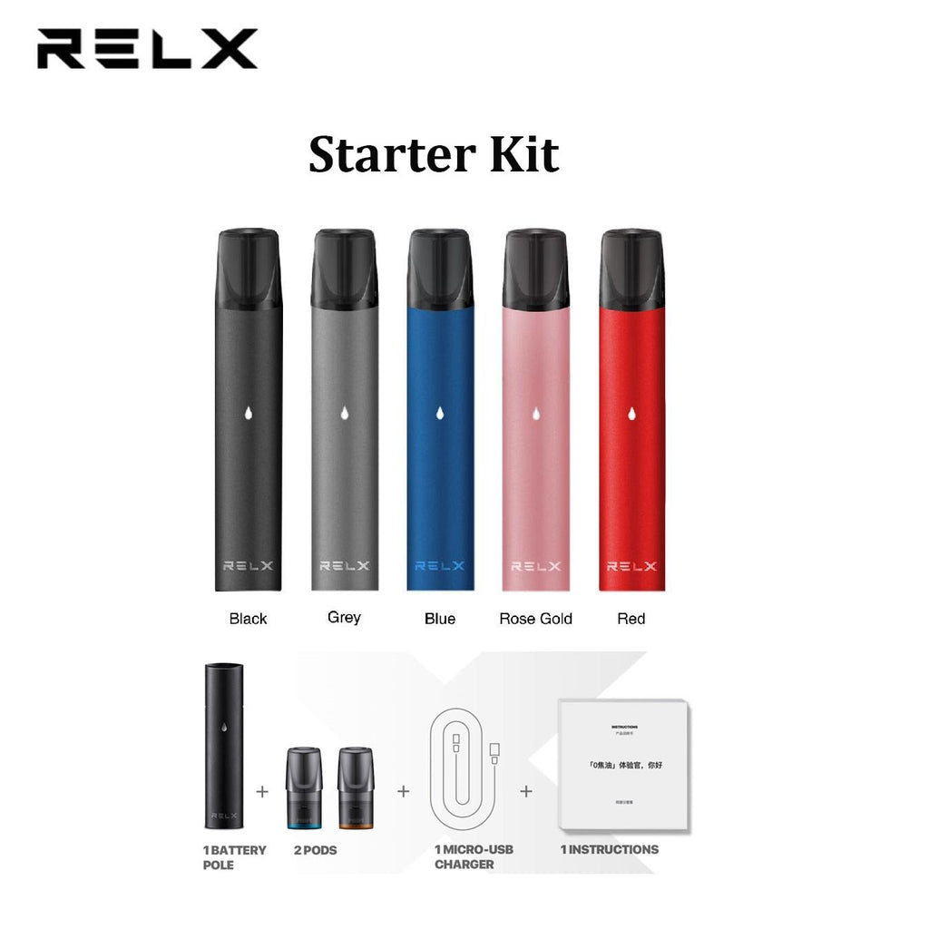Relx Vape Pod Close System Starter Kit 350mAh 2ml 6 Colors Available & Package Includes