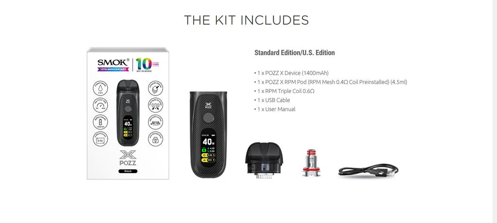 SMOK Pozz X Pod System VW Starter Kit Includes