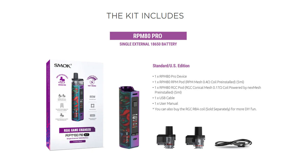 Smok RPM80 Pro Pod System VW Starter Kit 80W 5ml Package Includes