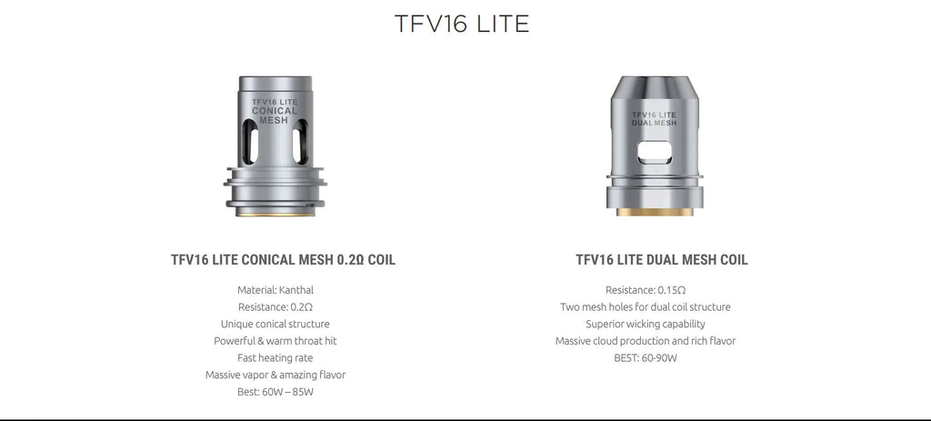 Smok TFV16 Lite Tank 5ml Coopuiial Mesh Coil and Dual Mesh Coil