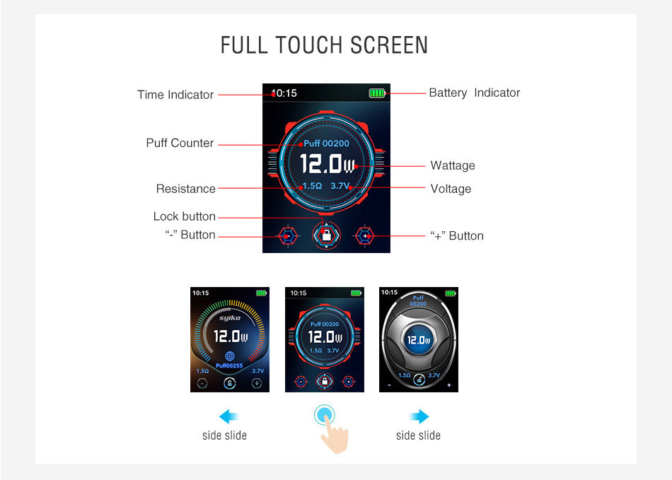 Syiko SE Vape Pod System Touch Screen Information