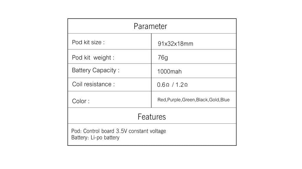 Think Vape Orbit Vape Pod System Parameter