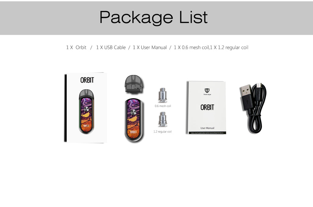 Think Vape Orbit Vape Pod System Package List