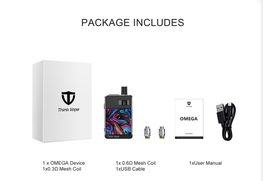 Think Vape Omega Pod System VW Starter Kit Includes