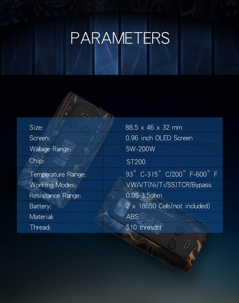 Think Vape Thor TC Box Mod Parameters