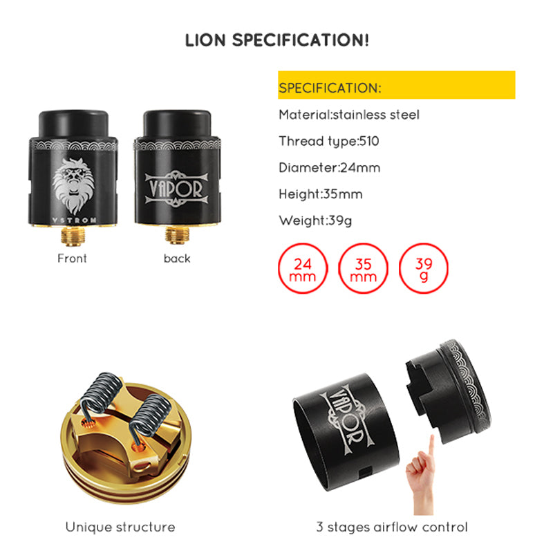 Vapor Storm Lion RDA Specification