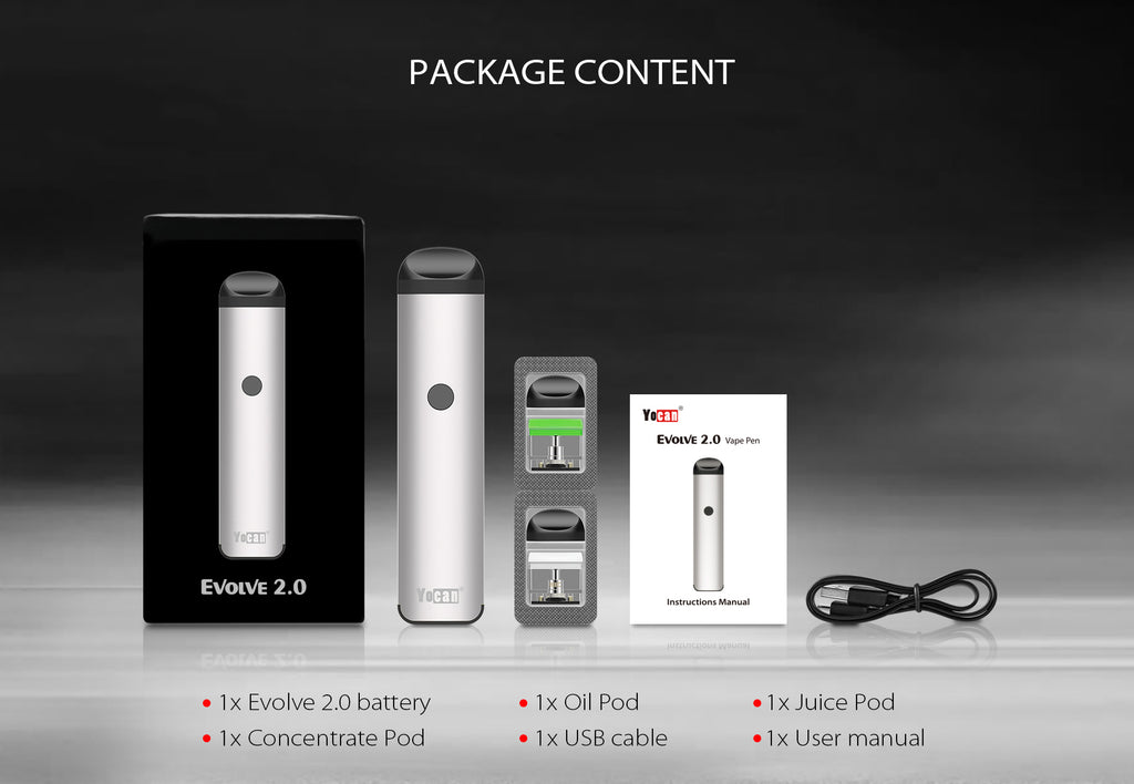 Yocan Evolve 2.0 3-in-1 Vape Pod System Package Content