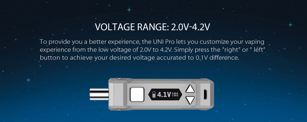 Yocan UNI Pro VV Box Mod 650mAh Voltage Range:2.0V-4.2V