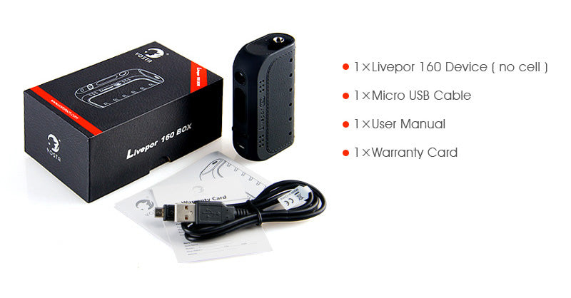 Yosta Livepor TC Box Mod 160W Package Contents