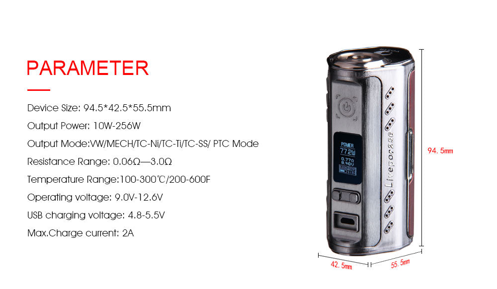 Yosta Livepor TC Box Mod 256W Parameter