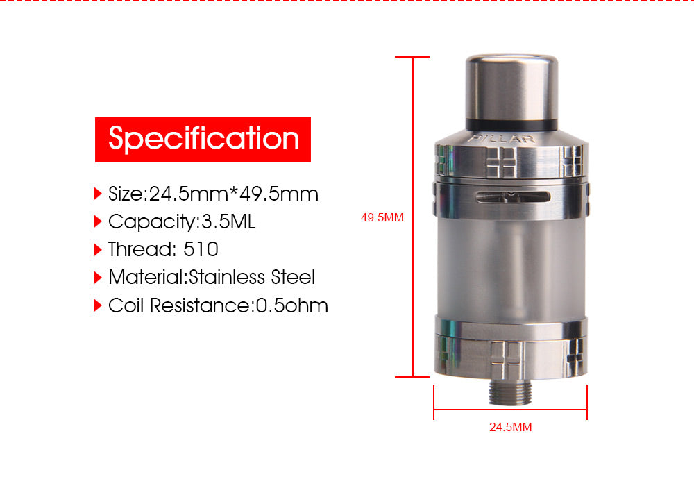 Yosta Pillar Tank 3.5ml 0.5ohm Specification