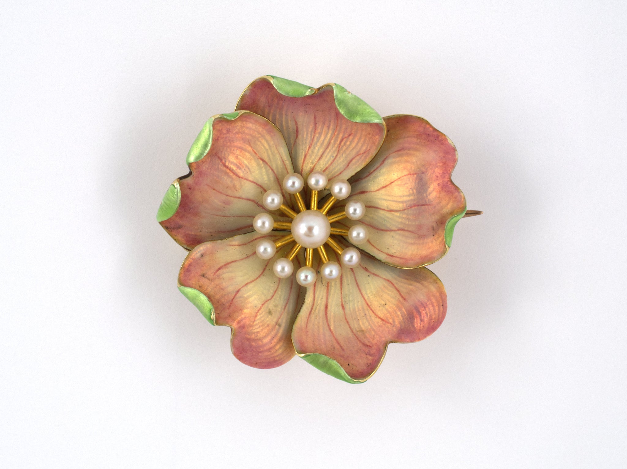 Art Nouveau Enamel Flower Pin by Henry Blank & Co.