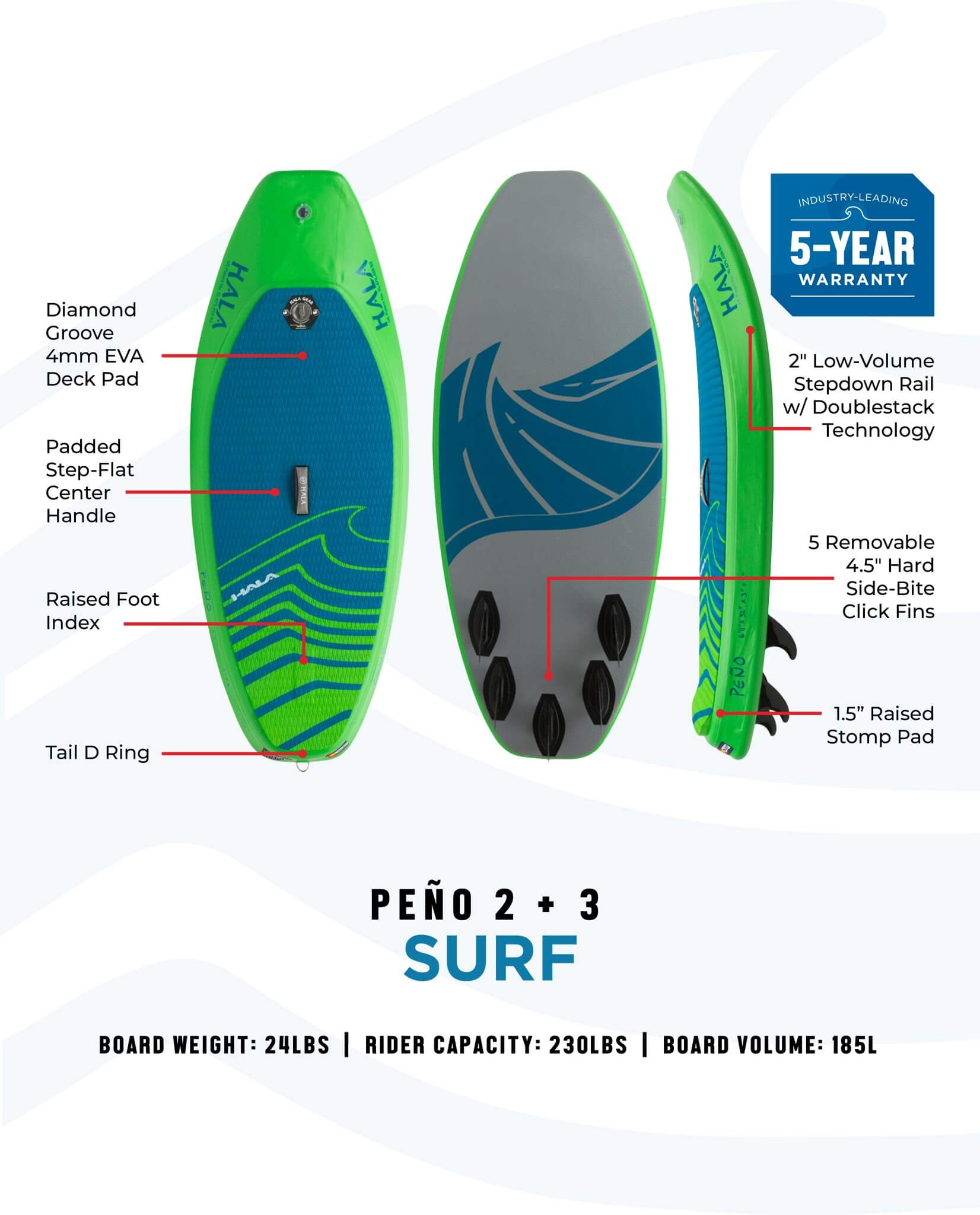 diamond groove 4mm eva deck pad. padded step-flat center handle. raised foot index. tail d ring. 2