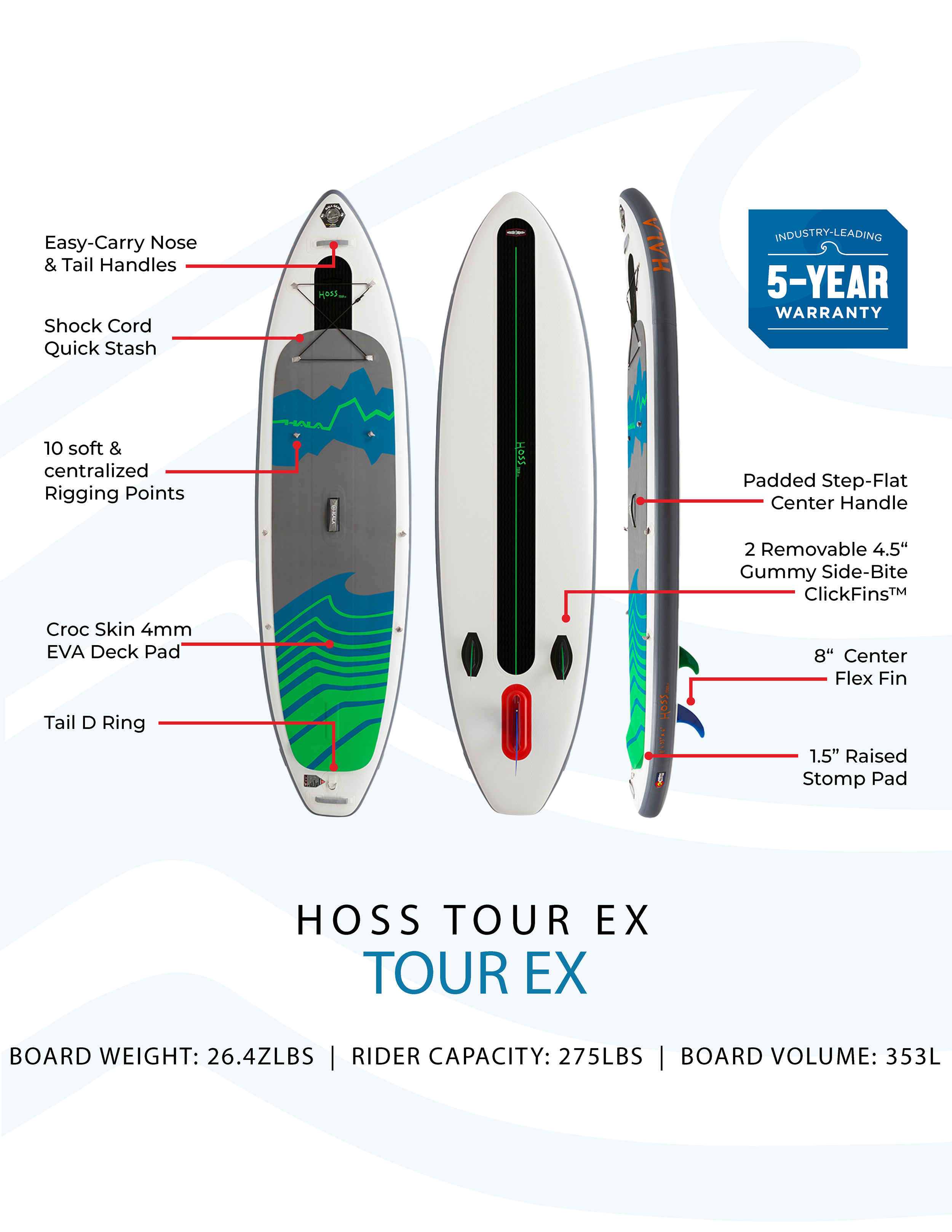 easy-carry nose and tail handles. shock cord quick stash. 10 soft and centralized rigging points. diamond groove 4mm eva deck pad. tail d ring. padded step-flat center handle. 2 removable 4.5