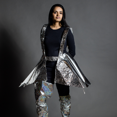 Dhruvi Shah in AmorSui's Dorothy Hodgkin Top and Rosalind Franklin 2.0 Pants